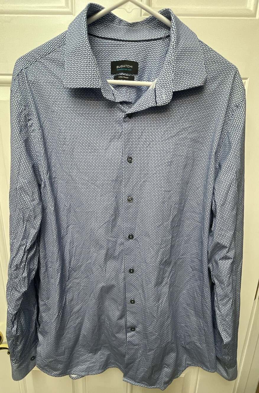 Bugatchi OoohCotton Tech Geo Print Button-Up Shirt Blue